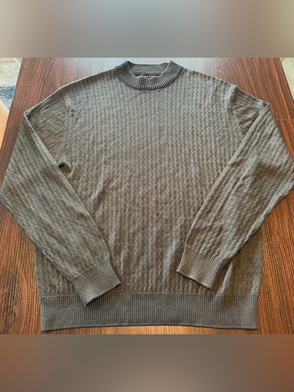 Vintage Baracuta Mens Brown Knit Sweater Textured Chevron Rayon Cotton Size L